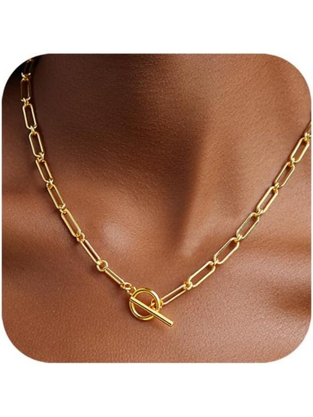 Trendy 14K Gold Plated Thick Rope Paperclip Chain Necklace for Women